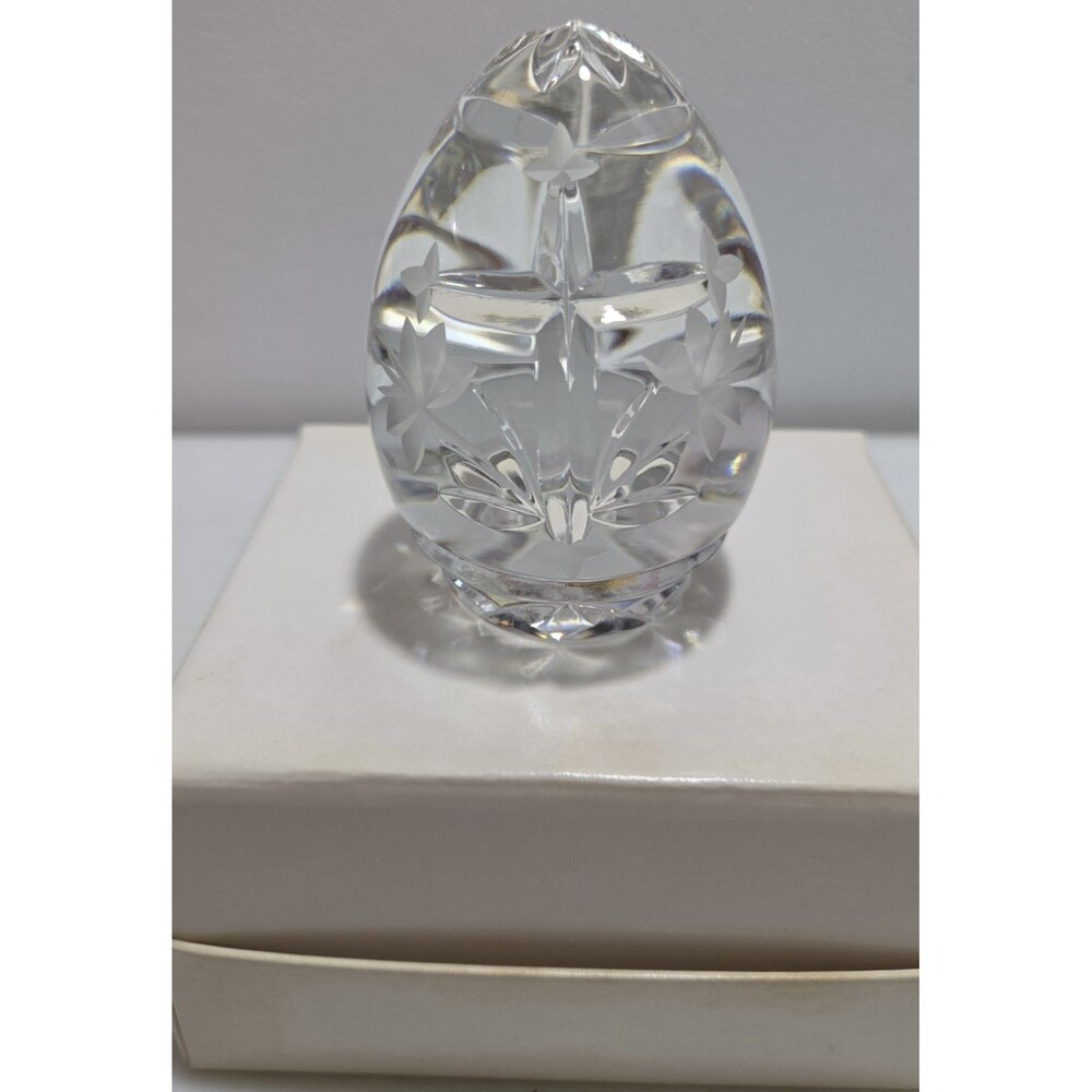 Sullivans Art Glass Paperweight Egg 24% Lead Crystal Etched Cross